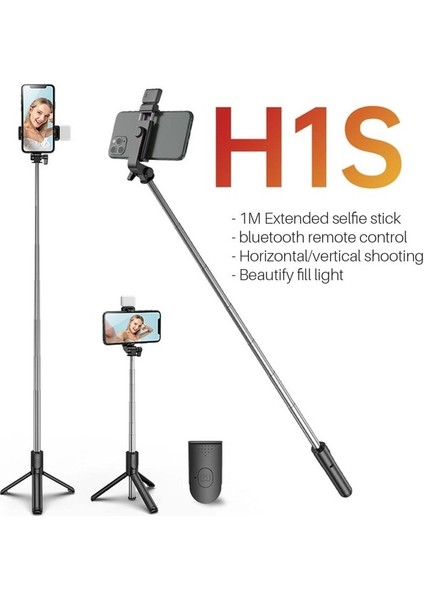 H1S Siyah Bluetooth Selfie Sopa Cep Telefonu Tutucu Geri Çekilebilir Taşınabilir Çok Fonksiyonlu Mini Tripod Kablosuz Uzaktan Deklanşör (Yurt Dışından)
