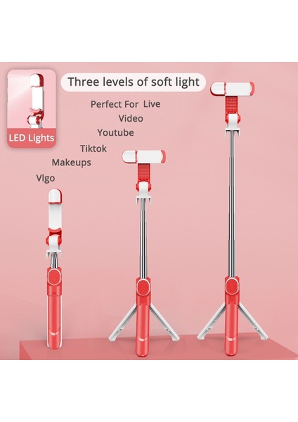 Siyah Yenı Dolgu Işığı ile Selfie Çubuğu Taşınabilir Uzatılabilir Selfie Çubuğu Tripod Iphone Akıllı Telefonlar Için Uzaktan Kumandalı Standı Dış Mekan Canlı G (Yurt Dışından)
