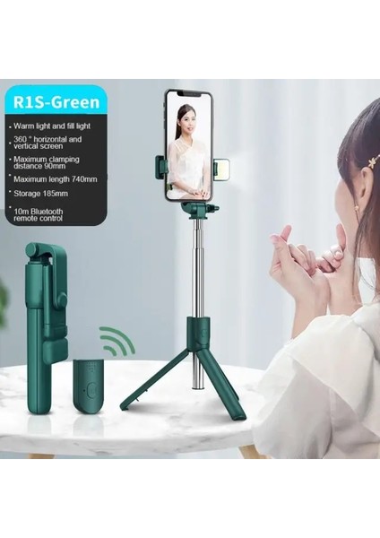 R1S Yeşil Ryra 2023 R1/R1S Kablosuz Selfie Çubuğu Katlanabilir Mini Tripod Uzaktan Kumanda ile Genişletilebilir Monopod (Yurt Dışından)