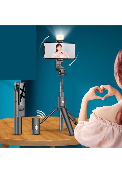 Tek Işık Canlı Taşınabilir Kablosuz Bluetooth Telefon Teleskopik Selfie Çubuk Tripod Çift Dolgu Işığı ile Huawei iPhone Android Xiaomi Için (Yurt Dışından)