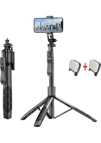 L16-ÇIFT Dolgu Işığı 153 cm Kablosuz Selfie Çubuğu Tripod Uzaktan Kumandalı Mini Taşınabilir Telefon Standı Tutucu Gopro Kamera Akıllı Telefon Için 1/4 Vida Arayüzü (Yurt Dışından)