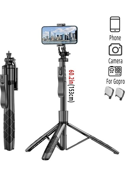 L16-ÇIFT Dolgu Işığı 153 cm Kablosuz Selfie Çubuğu Tripod Uzaktan Kumandalı Mini Taşınabilir Telefon Standı Tutucu Gopro Kamera Akıllı Telefon Için 1/4 Vida Arayüzü (Yurt Dışından)