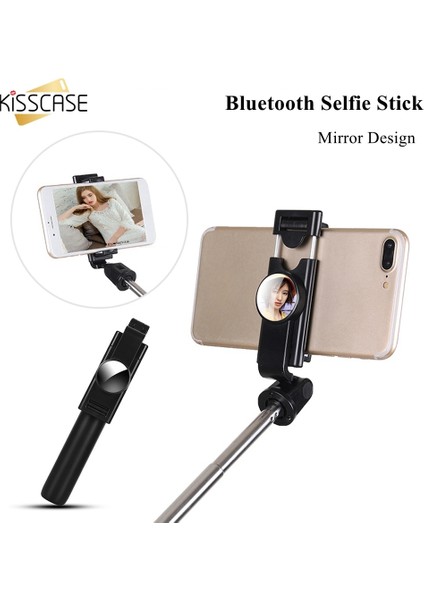 Siyah Kısscase Işıklı Tripod Monopod Özçekim Çubuğu Bluetooth Katlanabilir Uzatılabilir Düğme El Özçekim Çubuğu iPhone Samsung Andriod Için (Yurt Dışından)