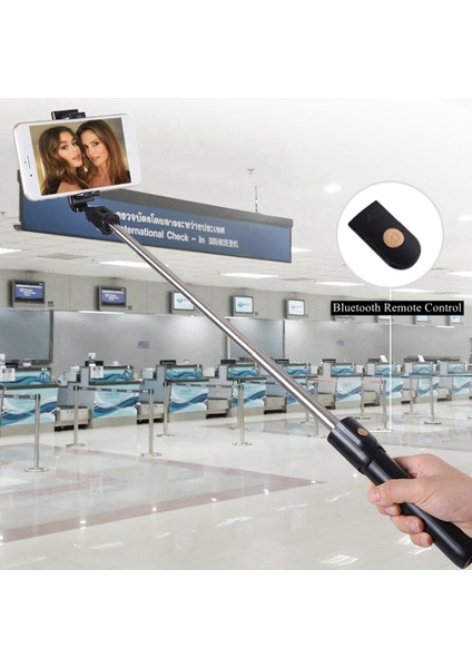 Siyah Kısscase Işıklı Tripod Monopod Özçekim Çubuğu Bluetooth Katlanabilir Uzatılabilir Düğme El Özçekim Çubuğu iPhone Samsung Andriod Için (Yurt Dışından)