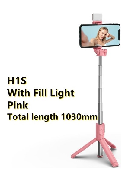 Pembe Işıklı Ultra Taşınabilir Tripod Telefon Uzaktan Kumandalı Bluetooth Selfie Çubuğu Katlanabilir Geri Çekilebilir Huawei iPhone ve Android Için (Yurt Dışından)