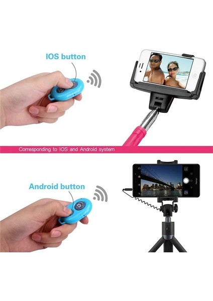 Siyah Kablosuz Bluetooth Akıllı Telefon Kamera Selfie Çubuğu Monopod Uyumlu Uzaktan Kumanda Deklanşörü (Yurt Dışından)