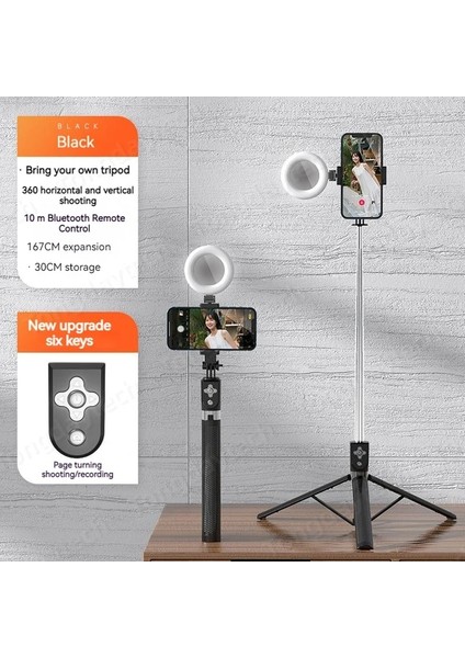 Tek Işık ile Evrensel Bluetooth Uyumlu Taşınabilir Kablosuz Selfie Çubuğu Tripod 1.6m Halka Dolgu Işığı Akıllı Telefon Makyaj Video Canlı Için (Yurt Dışından)