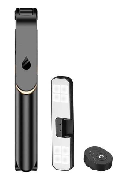 Siyah Taşınabilir Katlanabilir Tripod Selfie Çubuğu Video Bluetooth Uyumlu El Tipi Selfie Çubuğu Dolgu Işığı ile Telefon Aksesuarları Fotoğraf (Yurt Dışından)