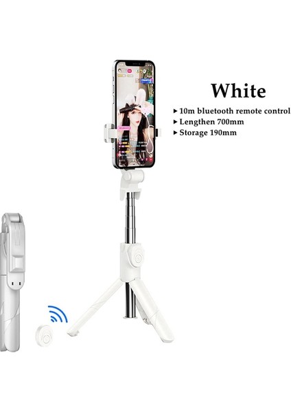 XT02-WHITE Yeni Kablosuz Bluetooth Selfie Çubuğu Taşınabilir Tripod Internet Ünlü Aracı Ios Android Telefon Için Dolgu Işığı ile Uzaktan Deklanşör (Yurt Dışından)
