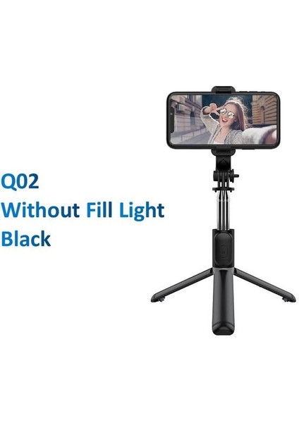 Q02 Siyah Mini Kablosuz Bluetooth Selfie Çubuğu Katlanabilir Tripod Dolgu Işığı Deklanşör Uzaktan Kumanda ile iPhone 14 13 12 Pro Ios Android (Yurt Dışından)