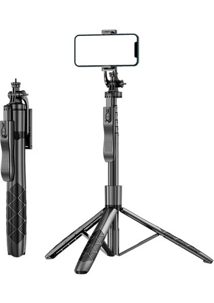 Siyah L16 1530MM Kablosuz Selfie Çubuğu Tripod Standı Gopro Aksiyon Kameraları Akıllı Telefonlar Için Katlanabilir Monopod Denge Sabit Çekim Canlı (Yurt Dışından)