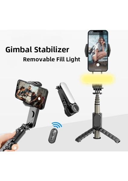 Q09-BLACK Sabitleyicili Selfie Çubuğu El Gimbal Sabitleyici Çıkarılabilir Dolgu Işığı ile Kablosuz Selfie Çubuğu Tripod Telefon Standı Yeni (Yurt Dışından)