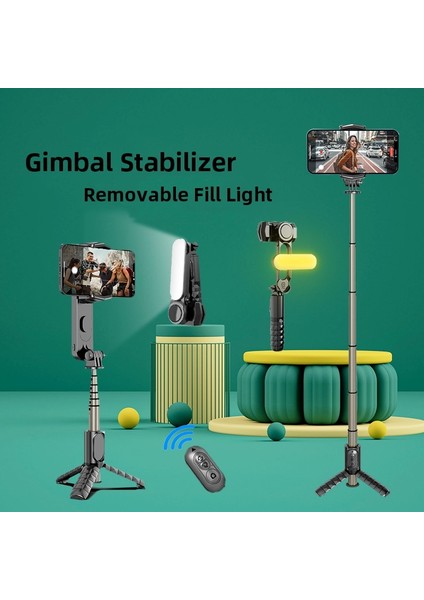 Q09-BLACK Sabitleyicili Selfie Çubuğu El Gimbal Sabitleyici Çıkarılabilir Dolgu Işığı ile Kablosuz Selfie Çubuğu Tripod Telefon Standı Yeni (Yurt Dışından)