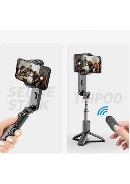 Q09-BLACK Sabitleyicili Selfie Çubuğu El Gimbal Sabitleyici Çıkarılabilir Dolgu Işığı ile Kablosuz Selfie Çubuğu Tripod Telefon Standı Yeni (Yurt Dışından)