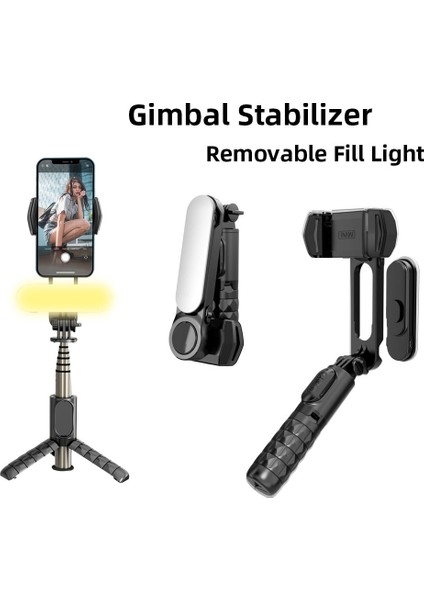Q09-BLACK Sabitleyicili Selfie Çubuğu El Gimbal Sabitleyici Çıkarılabilir Dolgu Işığı ile Kablosuz Selfie Çubuğu Tripod Telefon Standı Yeni (Yurt Dışından)