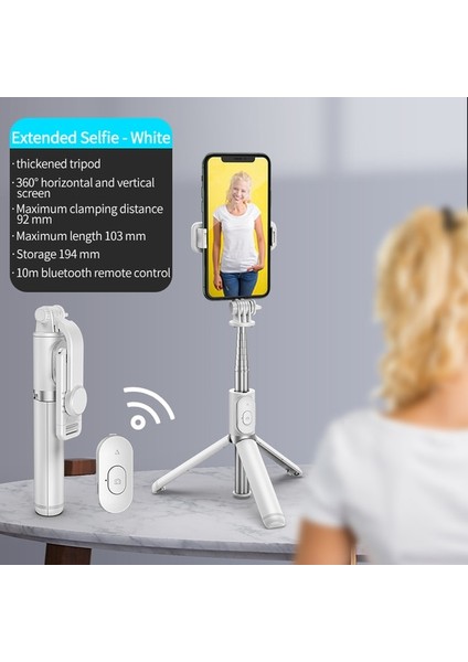 Q02 Beyaz Kablosuz Bluetooth Selfie Çubuğu Bluetooth Katlanabilir Tripod Dolgu Işığı ile Uzatılabilir Mini Deklanşör Uzaktan Kumanda Ios Android Için (Yurt Dışından)