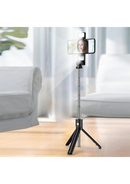 Tek Işık Canlı Taşınabilir Kablosuz Bluetooth Telefon Teleskopik Selfie Çubuk Tripod Çift Dolgu Işığı ile Huawei iPhone Android Xiaomi Için (Yurt Dışından) fırsatları