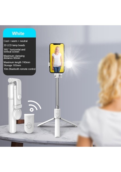 Beyaz Cep Telefonu Selfie Sopa Bluetooth Güzellik Canlı Yayın Tripod Xiaomi Redmi Note 9 iphone 11 12 Pro Huawei Oppo Vivo Telefon (Yurt Dışından)