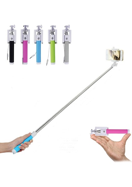 Yeşil Evrensel Taşınabilir El Kablolu Mini Kablolu Selfie Sopa Uzatılabilir Monopod Huawei Samsung Iphone 6 6 S Xiaomi Telefonları (Yurt Dışından)