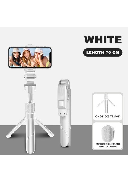 WHITE-70CM 5 In 1 Selfie Çubuk Tripod, Telefon iPhone Samsung Için Mobil Kablosuz Bluetooth Sabitleyici Tutucu Için Işık Uzaktan Kumandalı (Yurt Dışından)