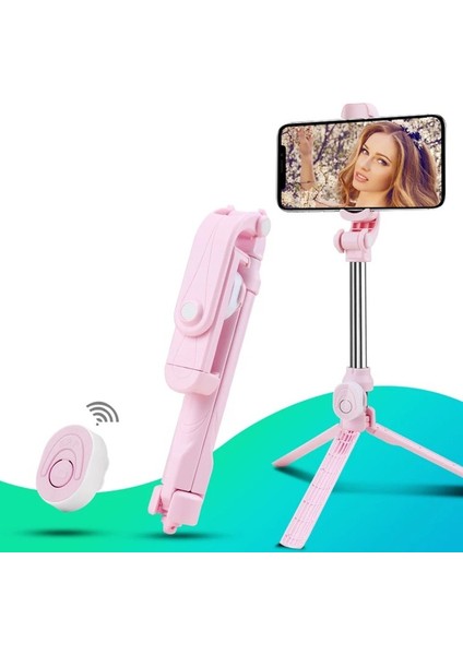 Pembe Kablosuz Bluetooth Özçekim Çubuğu Tripod Uzaktan Palo Cep Telefonu Canlı Fotoğraf Tutucu Tripod Kamera Monopod Zamanlayıcı Artefakt Çubuk (Yurt Dışından)