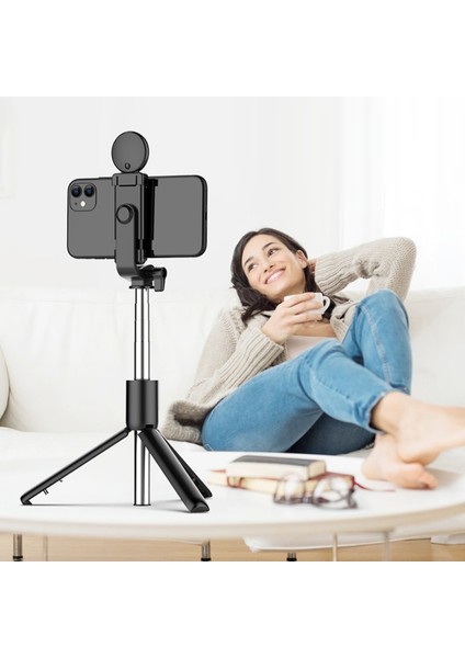 1 Açık Siyah Mini Selfie Çubuğu Halka Işık Tripod Con Luz Lamba Para Movil LED Palo Genişletilebilir Bluetooth Celular Lamparas Anillo Statyw Telefon (Yurt Dışından) indirimleri