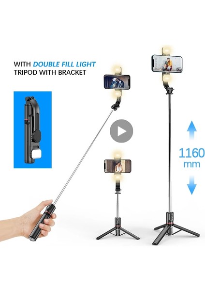 Stil A Işıksız Tripod Selfie Çubuğu Telefon Tutucu Mobil Stand Hücresi Akıllı Telefon Için LED Işık Halkası ile Bluetooth Monopod Teleskopik Geri Çekilebilir (Yurt Dışından)