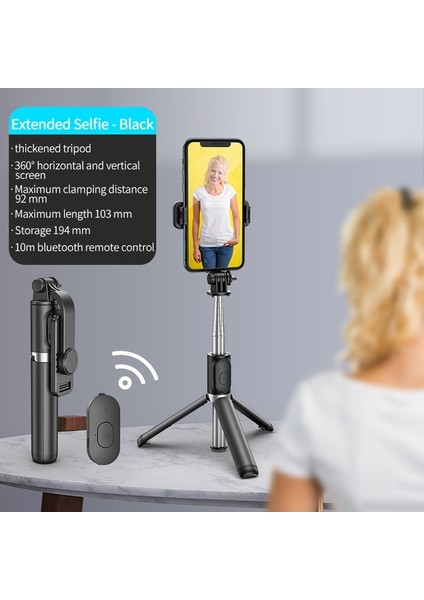 Q02 Siyah Kablosuz Bluetooth Selfie Çubuğu Bluetooth Katlanabilir Tripod Dolgu Işığı ile Uzatılabilir Ios Android Için Mini Deklanşör Uzaktan Kumanda (Yurt Dışından)