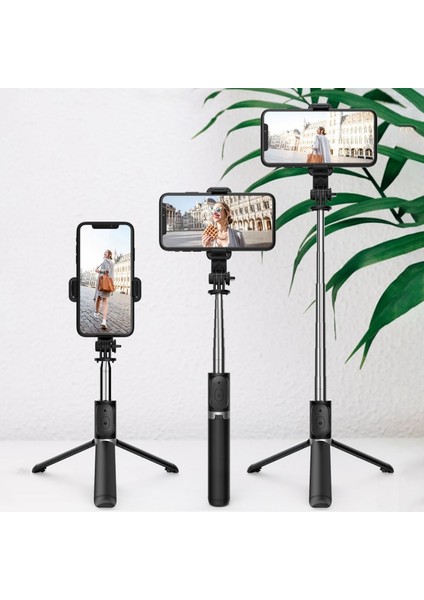 Q02 Siyah Kablosuz Bluetooth Selfie Çubuğu Bluetooth Katlanabilir Tripod Dolgu Işığı ile Uzatılabilir Ios Android Için Mini Deklanşör Uzaktan Kumanda (Yurt Dışından)