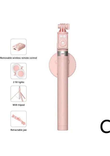 Pembe Selfie Çubuğu Tripod Taşınabilir Tripod Cep Telefonu Standı Iphone ve Android Için Kablosuz Uzaktan Kumanda (Yurt Dışından)