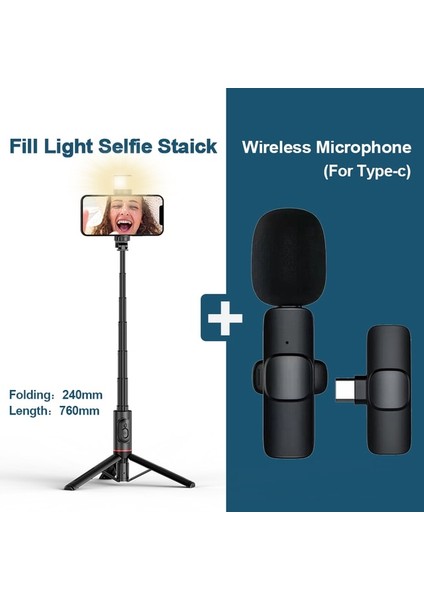 Işık ve Mikrofon (Ty-C) Fgclsy 2022 Yeni Bluetooth Kablosuz Selfie Çubuğu, Dolgu Işığı ile Uzaktan Kumanda Deklanşörü 360 Derece Döndürme Mini Canlı Tripod (Yurt Dışından)