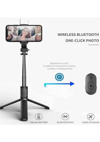 Siyah Yenı Bluetooth Kablosuz Selfie Çubuğu Mini Tripod Uzatılabilir Monopod Dolgu Işığı ile Ios Android Telefon Için Uzaktan Deklanşör (Yurt Dışından)