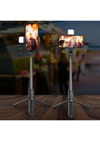 Siyah Yenı Bluetooth Kablosuz Selfie Çubuğu Mini Tripod Uzatılabilir Monopod Dolgu Işığı ile Ios Android Telefon Için Uzaktan Deklanşör (Yurt Dışından)