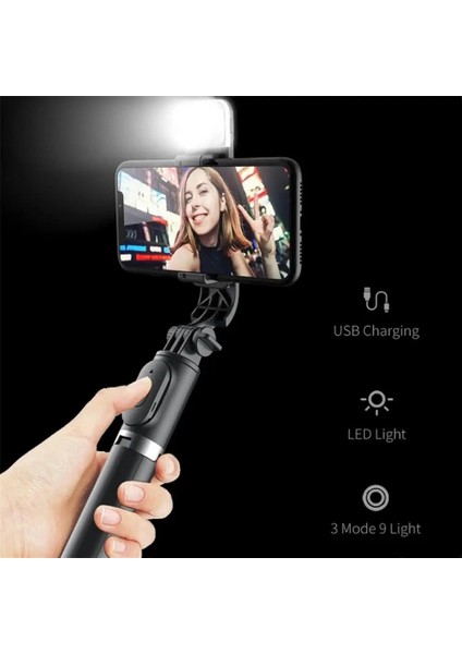 Q02S LED Beyaz Kablosuz Bluetooth Selfie Çubuğu Katlanabilir Tripod, Android iPhone Akıllı Telefon Için Doldurma Işığı Deklanşör Uzaktan Kumanda ile Gimbal Yeni (Yurt Dışından) fırsatları