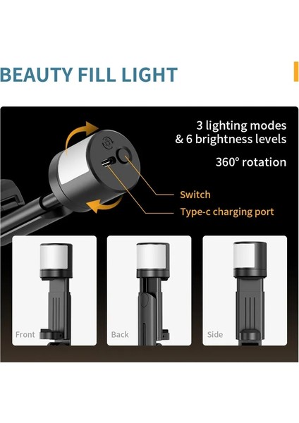 Beyaz Selfie Çubuğu Tripod, Vlogging Için Dolgu Işığı Lambası ile iPhone 14 13 12 Samsung Huaweı Xiaomi Için Kablosuz Bluetooth Selfie Çubuğu (Yurt Dışından) modelleri