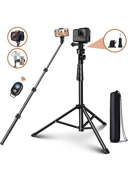 Siyah Evrensel 62 Inç Özçekim Çubuğu Tripod Cep Telefonu Için Standı Monopod Özçekim Çubuğu Eylem Kamera Için Bluetooth Uzaktan Kumanda ile (Yurt Dışından)