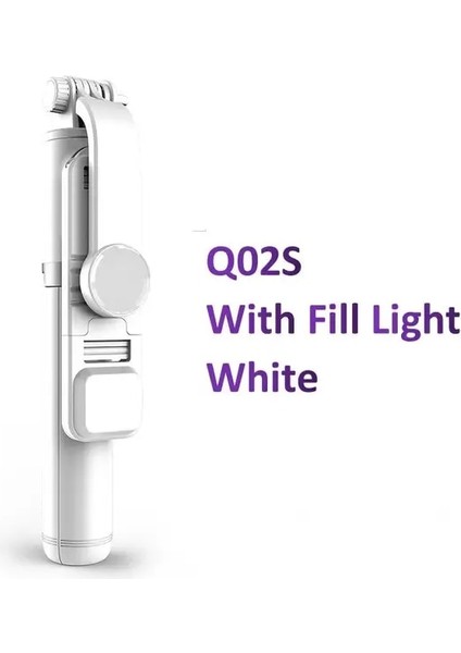 Q02S Beyaz Selfie Çubuğu Tripod Kablosuz Bluetooth Selfie Çubuğu Katlanabilir Mini Tripod, Ios Android Için Dolgu Işığı Deklanşör Uzaktan Kumanda ile (Yurt Dışından)