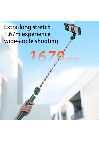Yeşil Selfie Tripod Dayanıklı 360 Derece Dönme Yüksekliği Ayarlanabilir Cep Telefonu Aksesuarları (Yurt Dışından)