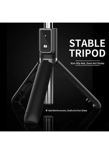 Siyah Pınzheng P40 Bluetooth Selfie Sopa Xiaomi iPhone Için Katlanabilir Tripod Monopod Deklanşör Uzaktan Uzatılabilir Kablosuz Selfie Sopa (Yurt Dışından) indirimleri