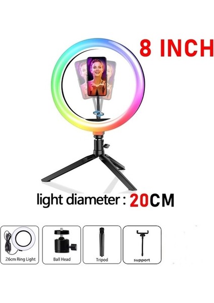 8 Inch1 Aamasun Kısılabilir Rgb LED Selfie Halka Dolgu Işığı Fotoğraf Halka Lambası Makyaj Video Canlı Aro De Luz Para Celular Için Tripod ile (Yurt Dışından)