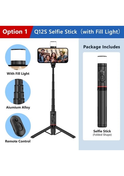 Seçenek 1 2022 Yenı Taşınabilir Kablosuz Bluetooth Telefon Teleskopik Selfie Çubuk Tripod Dolgu Işığı ile Huawei iPhone 13 Android Xiaomi Için (Yurt Dışından)