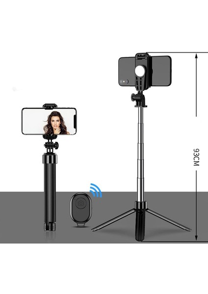 Siyah Hfes Hepsi Bir Arada Selfie Çubuğu Tripod Apple ve Android Cihazlar Için Bluetooth Uzaktan Kumandalı ve Tripodlu Uzatılabilir Telefon Tutucu (Yurt Dışından)