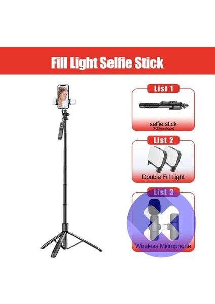 Seçenek 03 Iki Işık Fangtuosı 2022 Yeni 1530MM Kablosuz Selfie Çubuğu Tripod Standı Gopro Aksiyon Kameraları Akıllı Telefonlar Için Katlanabilir Monopod Canlı Çekim (Yurt Dışından)