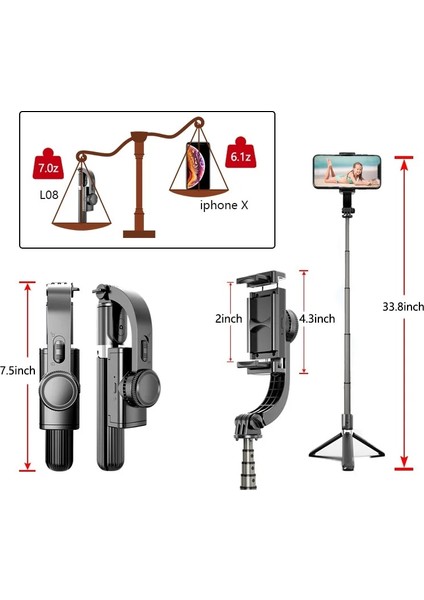 L08 Siyah L08 Bluetooth El Gimbal Sabitleyici Cep Telefonu Selfie Sopa Tutucu Iphone/huawei Xıaomı Için Ayarlanabilir Selfie Standı (Yurt Dışından) fiyatları