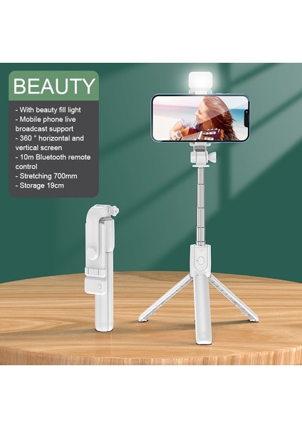 Pembe Işıklı Taşınabilir Bluetooth Selfie Çubuğu Selfie Işığı ile Geri Çekilebilir Cep Telefonu Tutucu Çok Fonksiyonlu Tripod Kablosuz Uzaktan Deklanşör (Yurt Dışından)