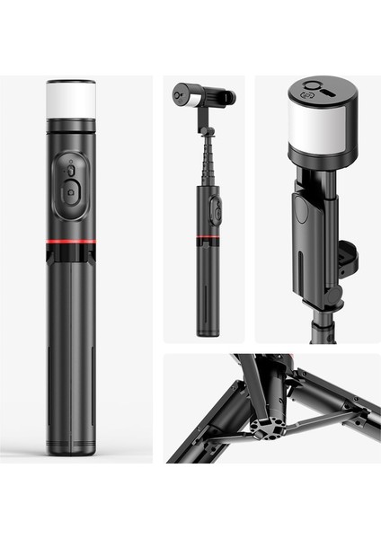 Q12 Siyah Xaiomi Selfie Çubuğu Tripod Kamera Tutacağı Telefon Insta 360 Selfie Çubuğu Teleskopik Kutup Kablosuz Bluetooth Selfie Çubuğu Dolgu Işığı (Yurt Dışından) indirimleri