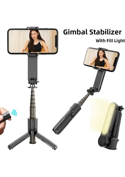 L09-BLACK Telefon Sabitleyici El Gimbal Sabitleyici Çıkarılabilir Dolgu Işığı ile Sabitleyicili Selfie Çubuğu Kablosuz Selfie Çubuğu Tripod (Yurt Dışından)