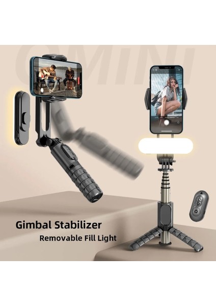 L09-BLACK Telefon Sabitleyici El Gimbal Sabitleyici Çıkarılabilir Dolgu Işığı ile Sabitleyicili Selfie Çubuğu Kablosuz Selfie Çubuğu Tripod (Yurt Dışından) modelleri