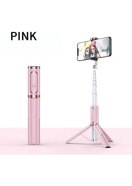 Pembe Pınzheng 3 In 1 Mıni Bluetooth Özçekim Çubuğu iPhone Xiaomi Özçekim Çubuğu Tripod Monopod Evrensel Uzatılabilir Katlanabilir Tripod (Yurt Dışından)