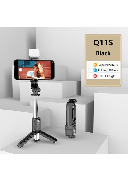 Q11S Siyah Cep Telefonu Için Taşınabilir Tripod Selfie Sopa Teleskopik Bluetooth Sopa ile Huawei Onur iPhone Android Xiaomi (Yurt Dışından)